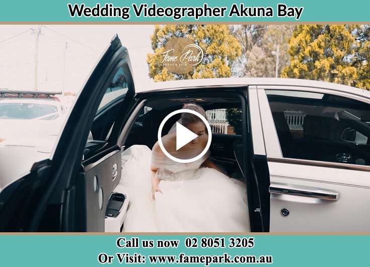 Bride getting out the bridal car Akuna Bay NSW 2084