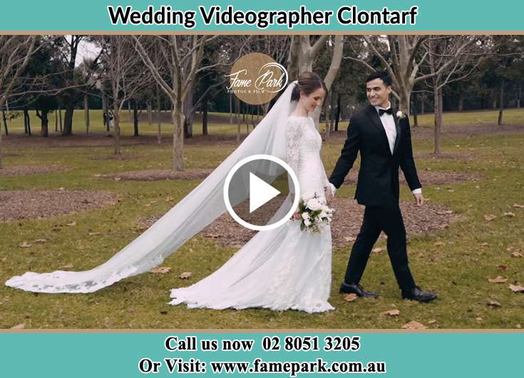 Bride and Groom walking at the park Clontarf NSW 2093